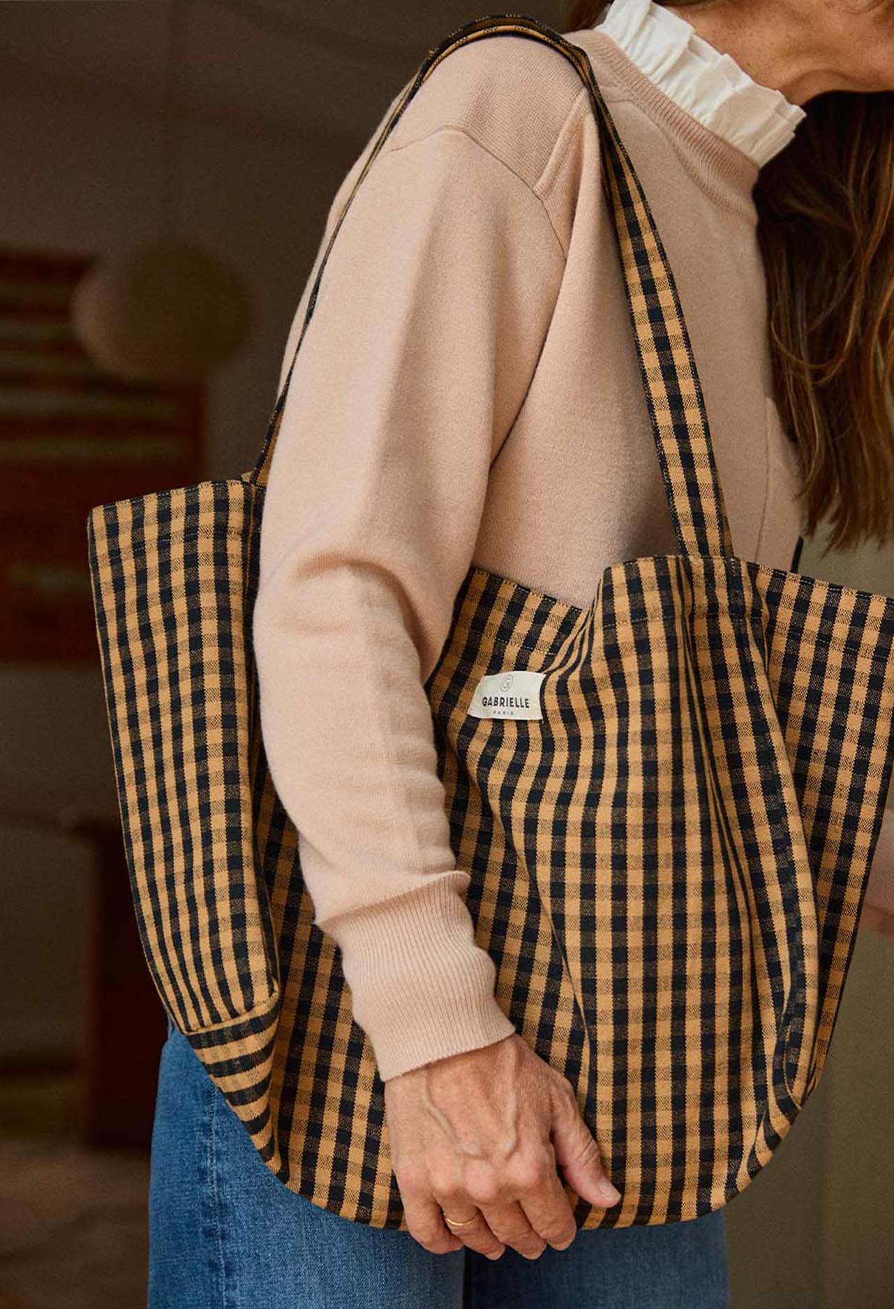 Gingham Café cotton handbag