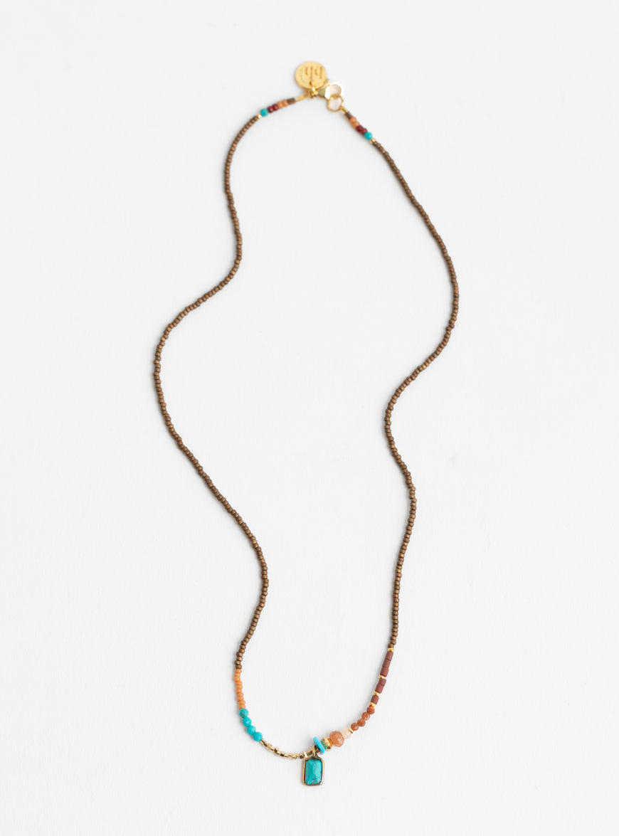 Blythe Bruckner Tiny Pressed Rectangular Necklace Turquoise