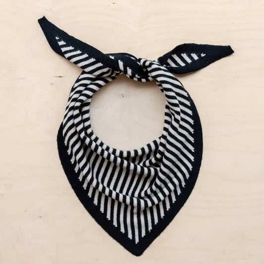 Tbco Merino Wool Triangle Scarf in Black and White Stripe