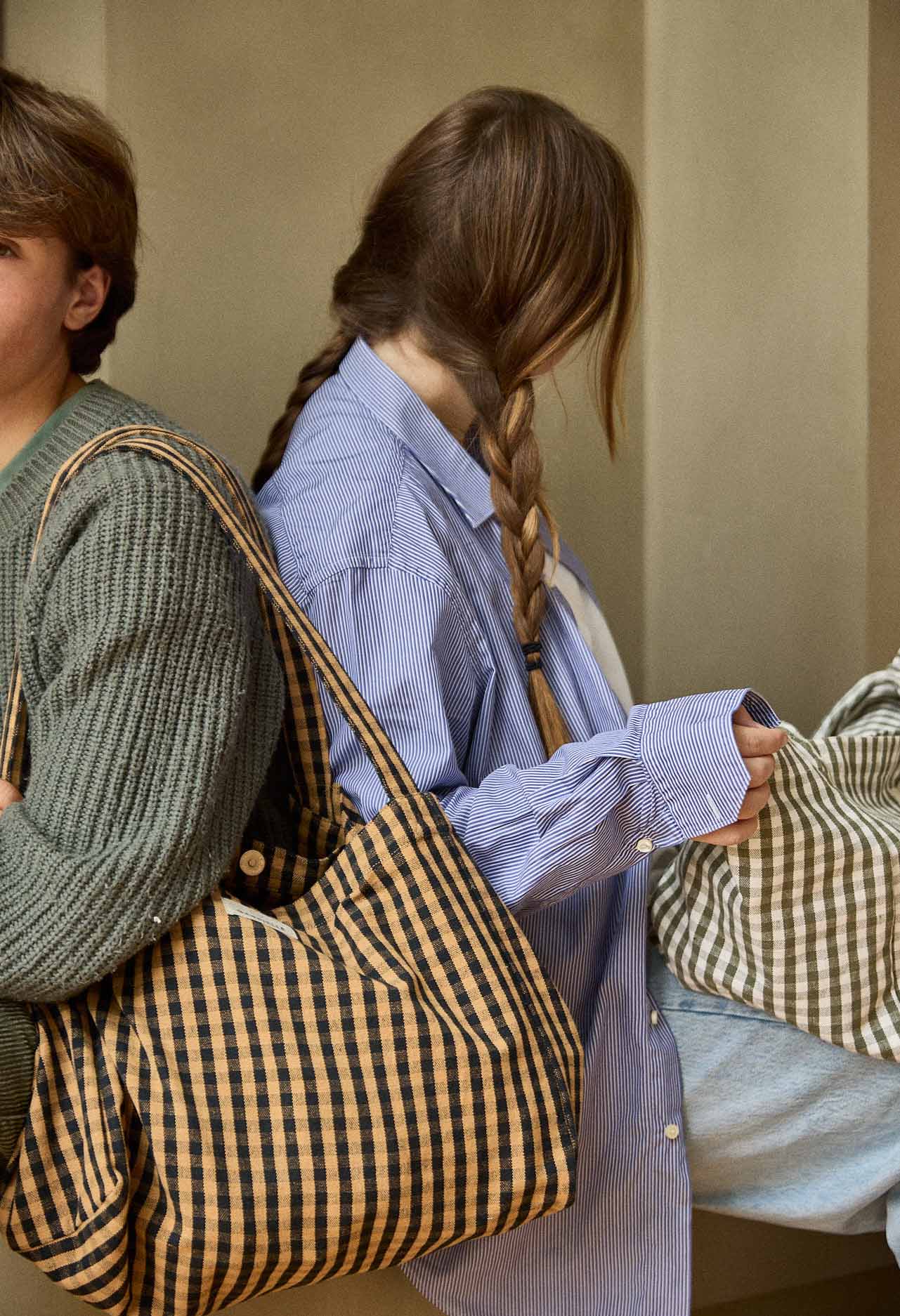 Gingham Café cotton handbag