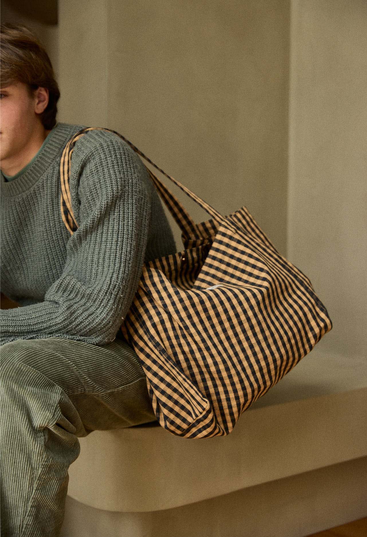 Gingham Café cotton handbag