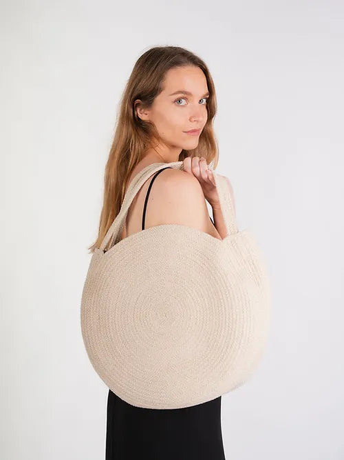 Ellyla Ridhi Circular Cotton Shoulder Bag in Cream