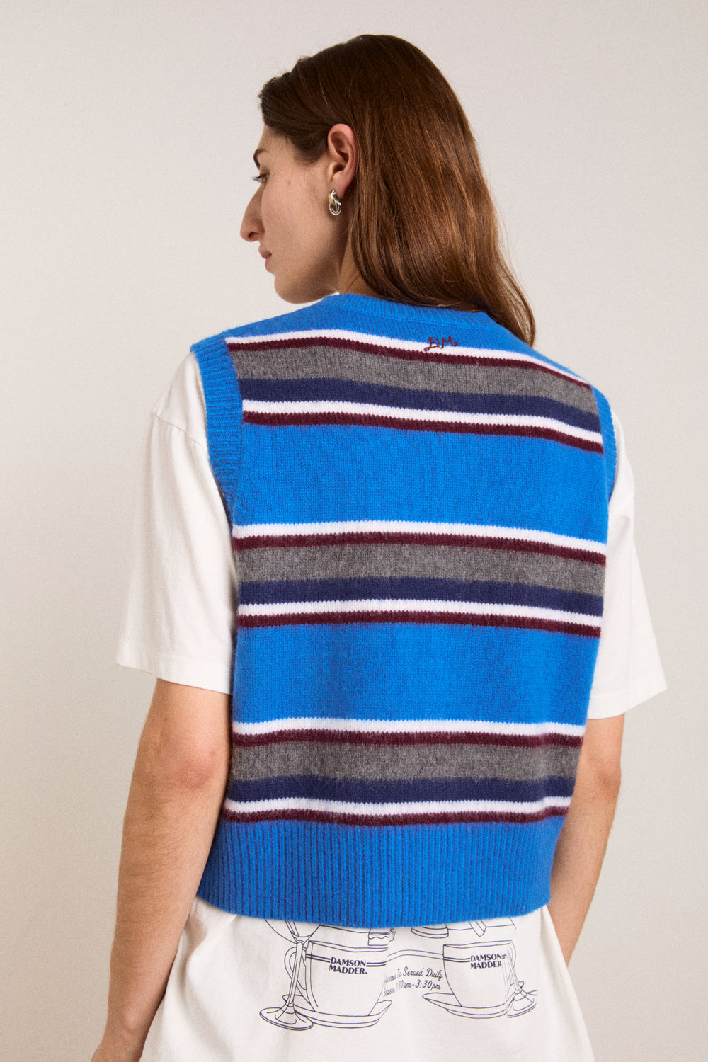 Damson Madder Sofie Merino Wool Vest in Blue Stripe