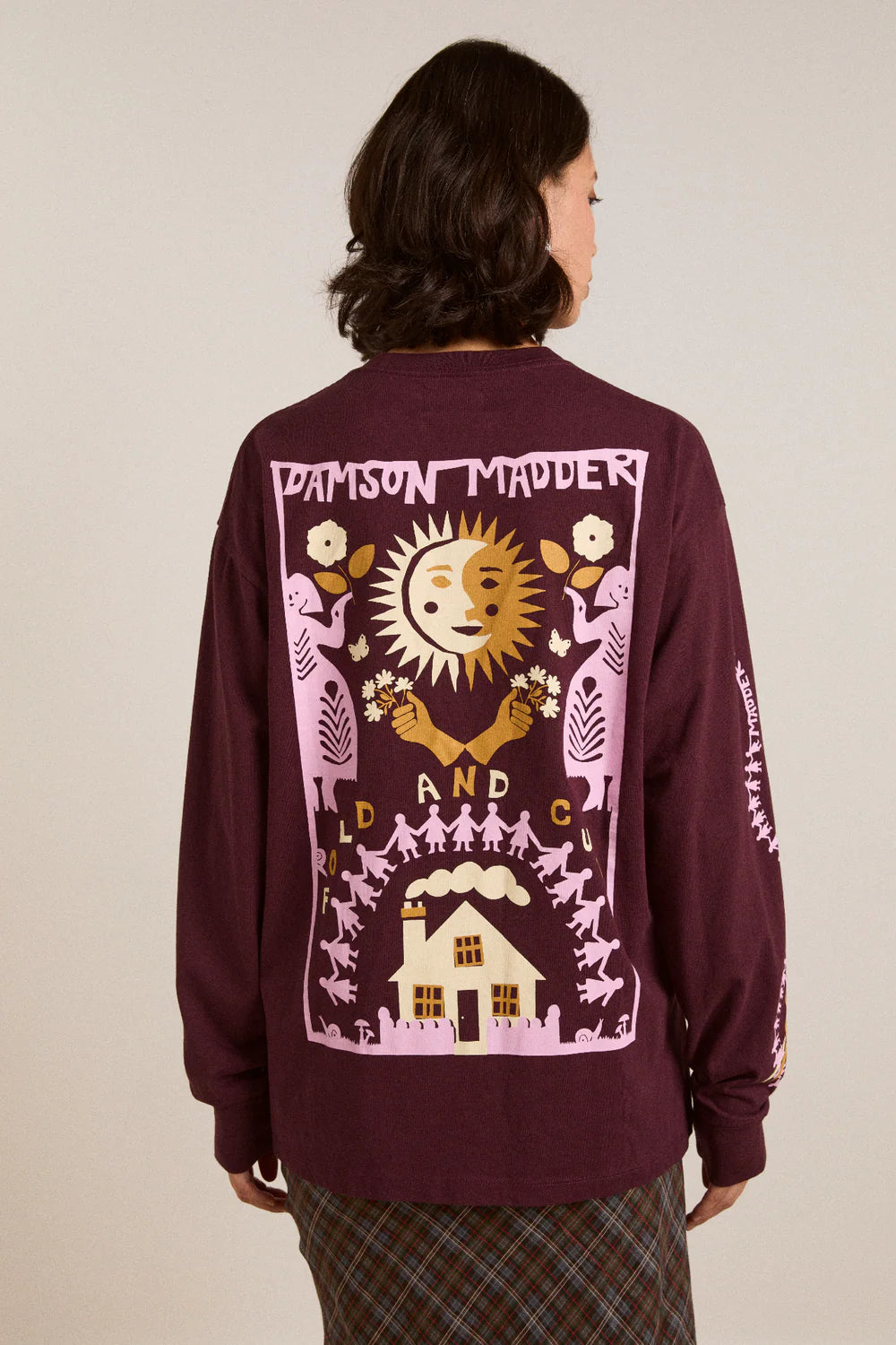 Damson Madder Paper cut girls long sleeve tee in Fig