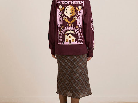 Damson Madder Paper cut girls long sleeve tee in Fig