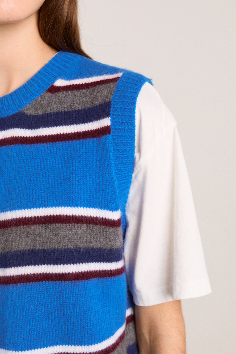 Damson Madder Sofie Merino Wool Vest in Blue Stripe