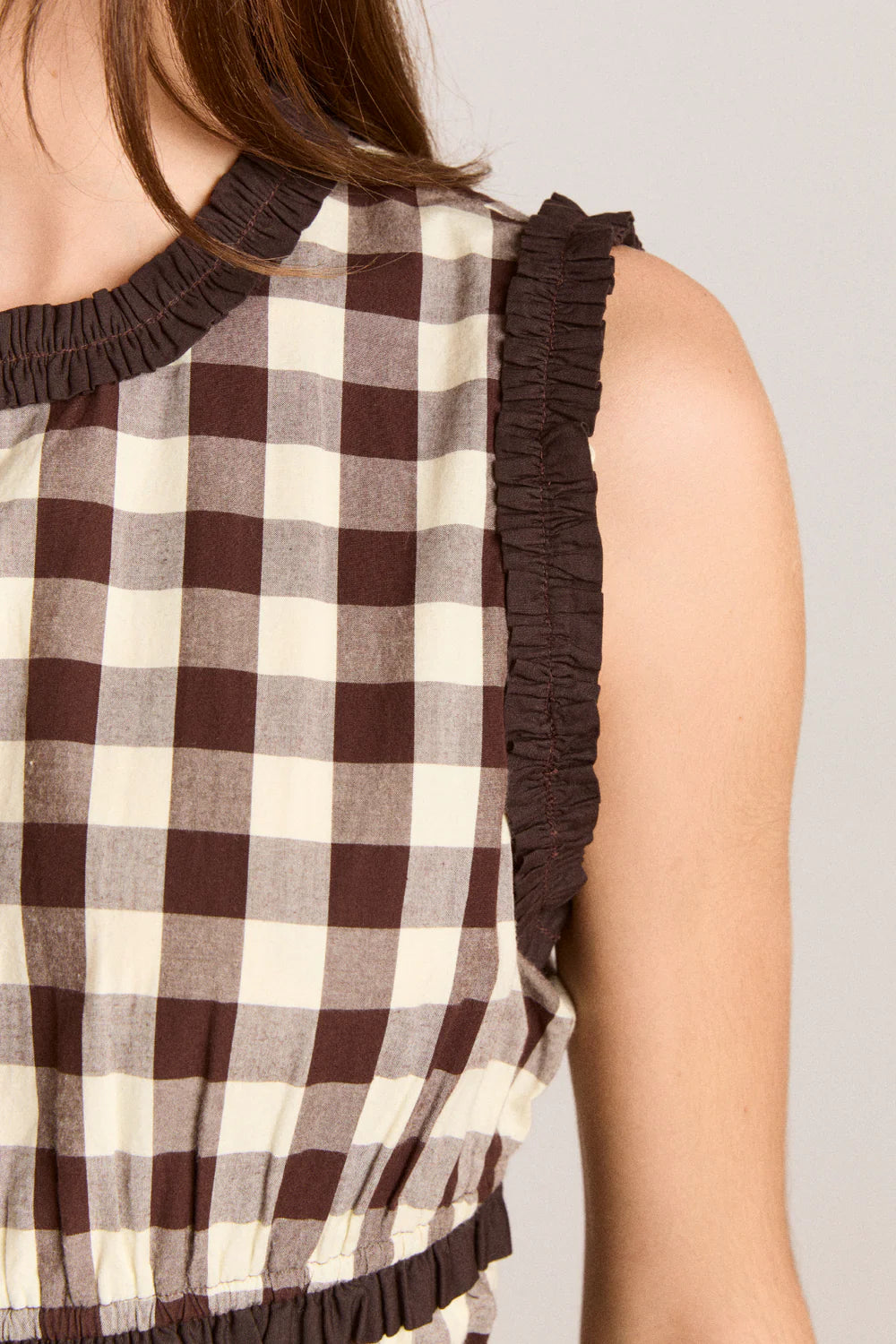 Damson Madder Everly Ruffle Sleeve Butter Gingham Top