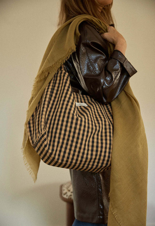 Gingham Café cotton handbag