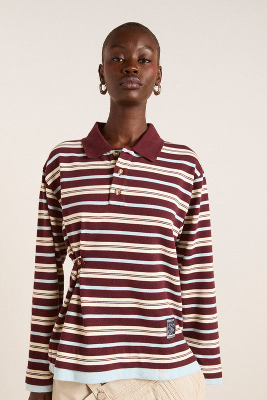 Damson Madder Noah Cinched Stipe shirt in Choc