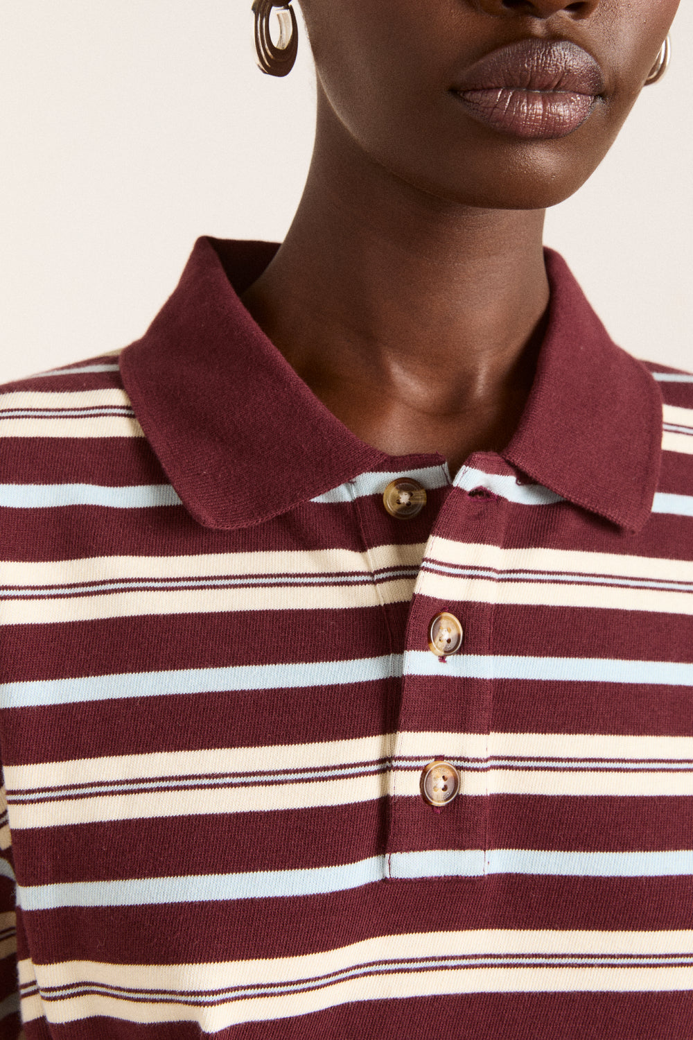 Damson Madder Noah Cinched Stipe shirt in Choc