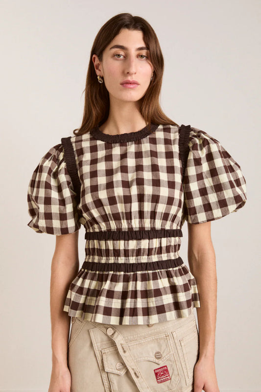 Damson Madder Everly Ruffle Sleeve Butter Gingham Top