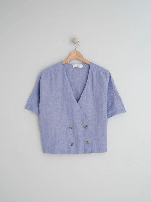 Indi & Cold Double Button Shirt in Glacial Blue